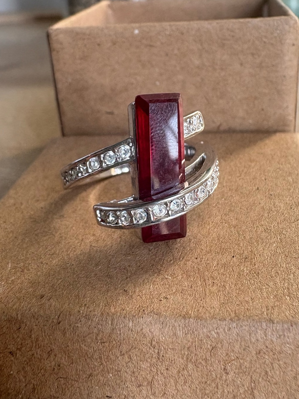 Red Crystal & Rhinestone Statement Ring